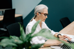 Woman using rental management software