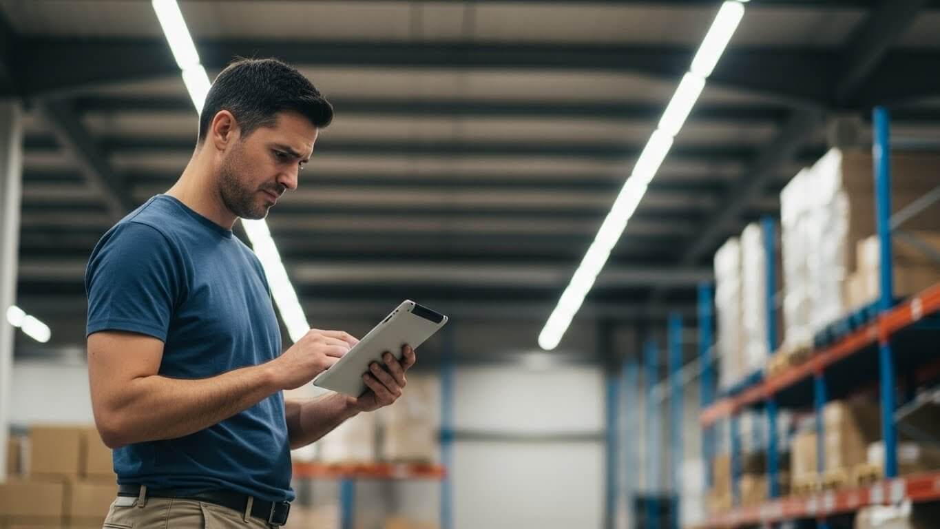 Man in Warehouse Looking Confused