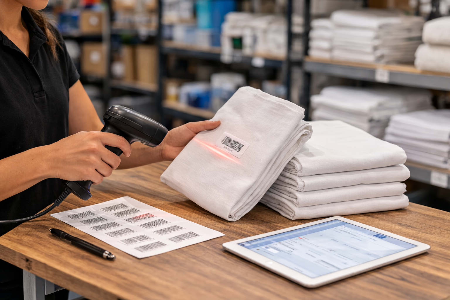 scanning barcoded linens