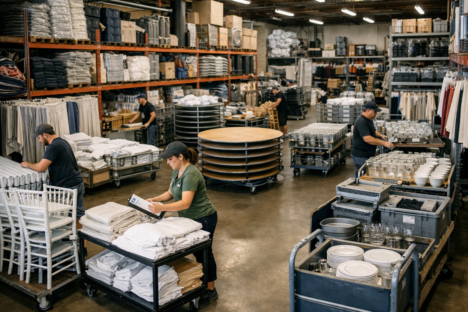 event rental warehouse prep