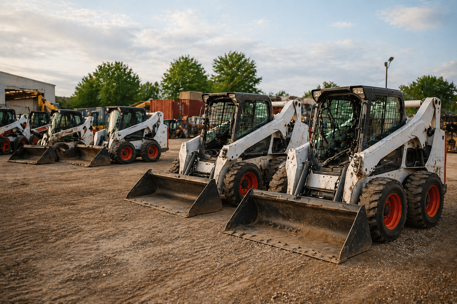 skid steers sitting idle