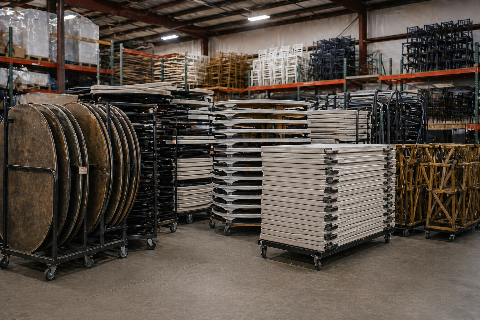 idle rental equipment in warehouse