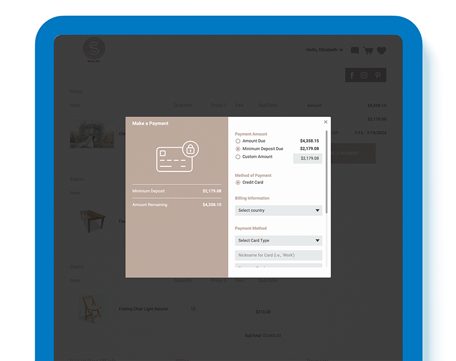 Payment collection on blue tablet
