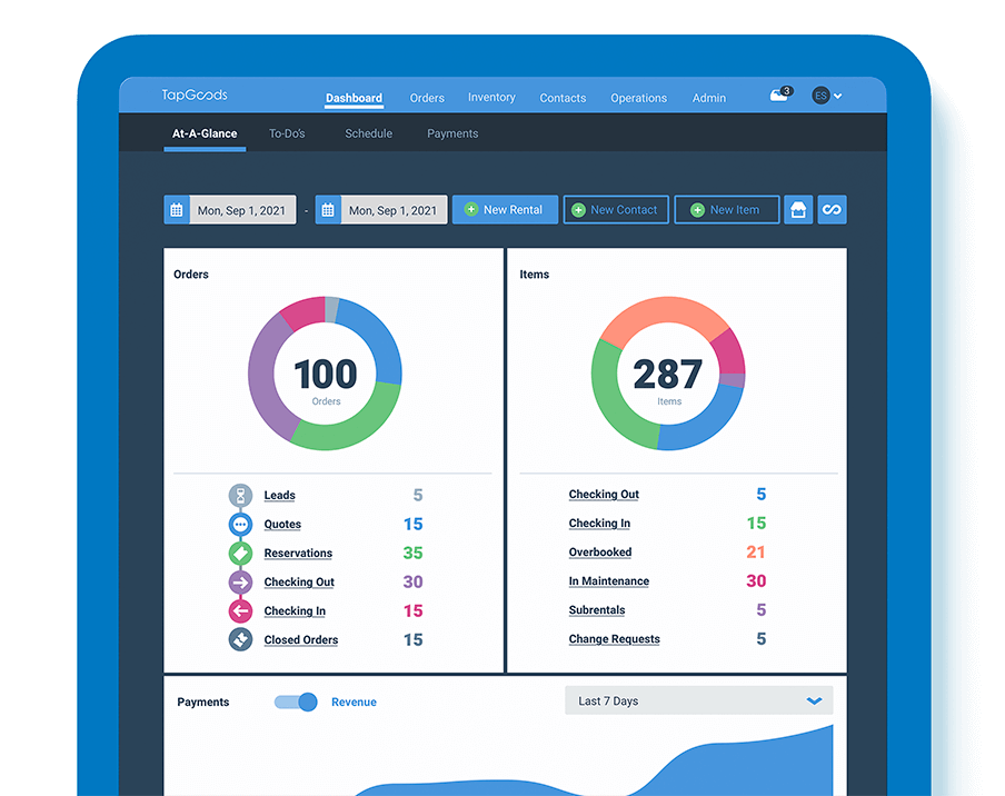 Rental software on blue tablet