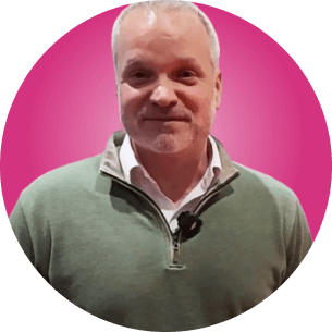 Michael at Marquee testimonial against pink gradient background