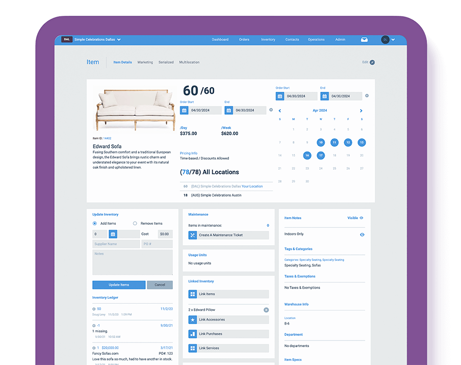 Integrate website with rental management software on tablet