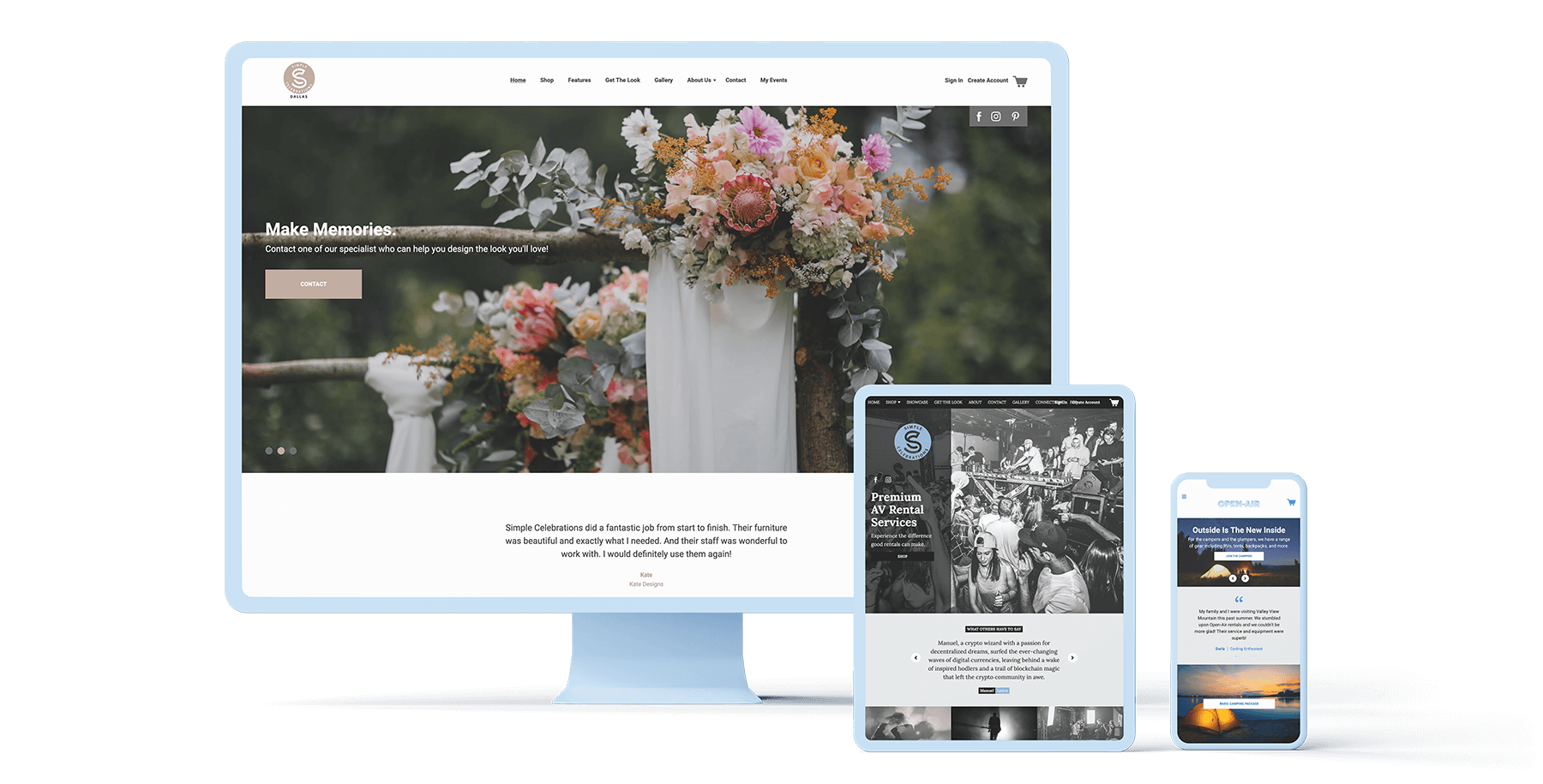 Rental business websites on 3 devices