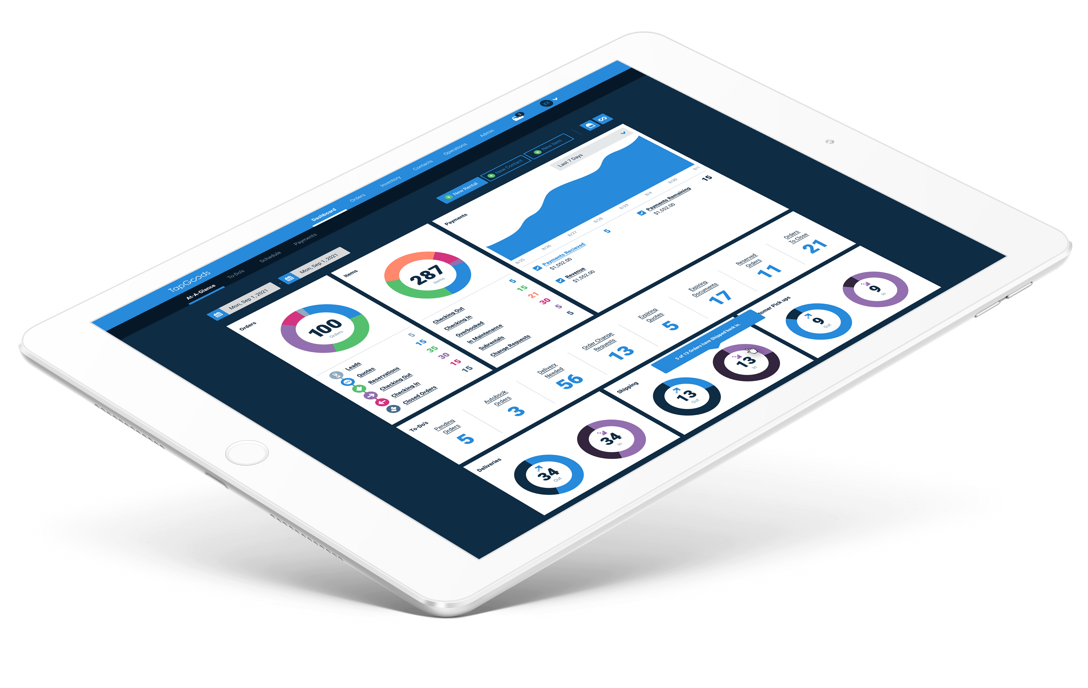 TapGoods PRO dashboard iPad mockup