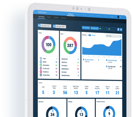 Party rental software for small business shown on tablet