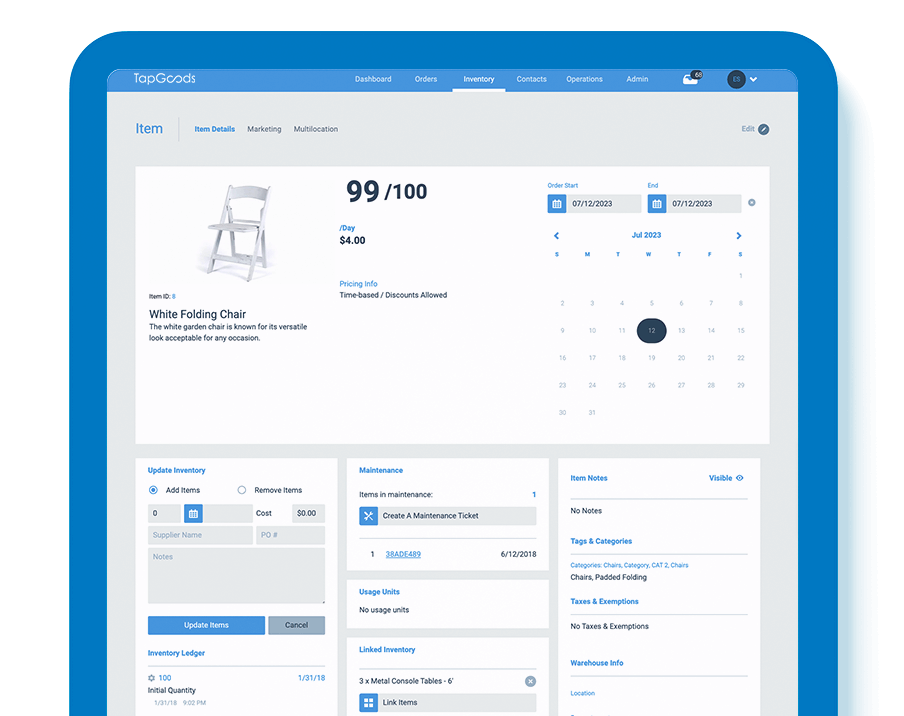 Rental Inventory Management Software on Tablet