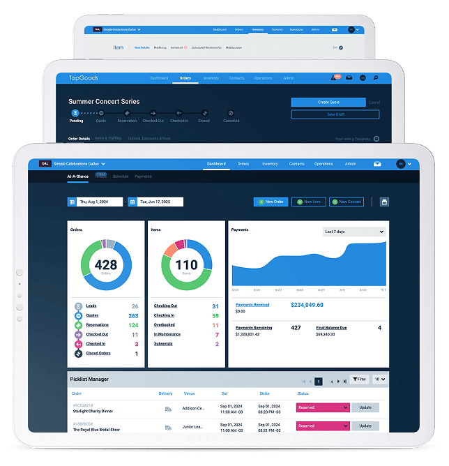 Rental Software on Stacked Tablets