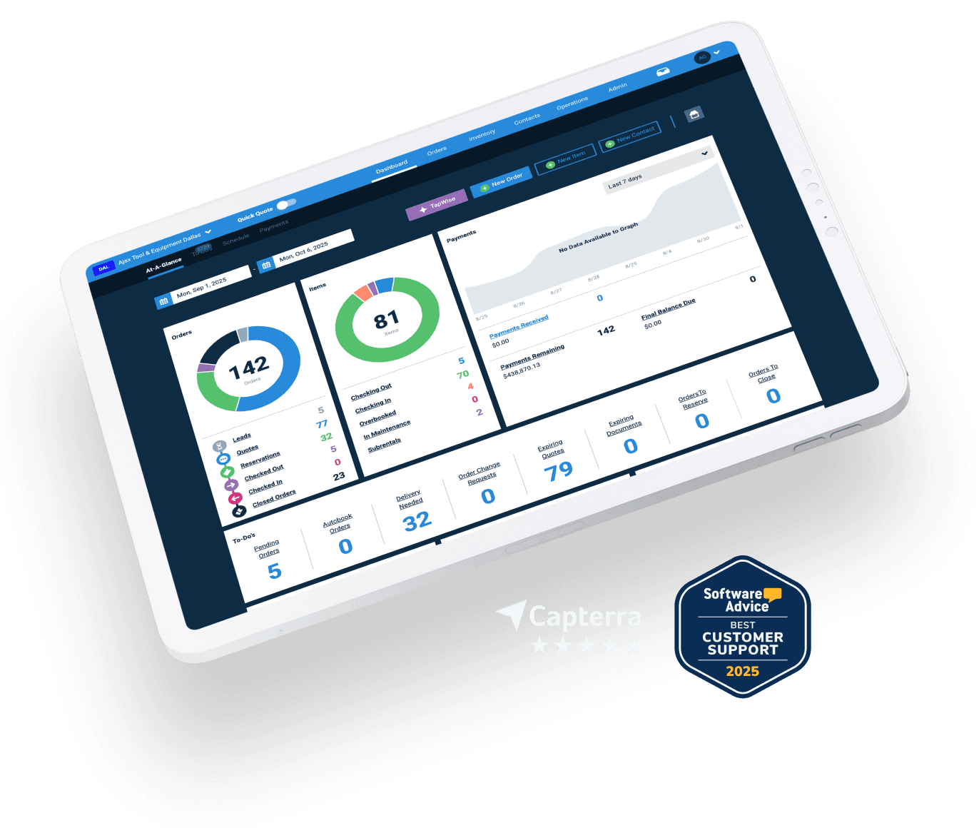 Equipment Rental Software on Tablet