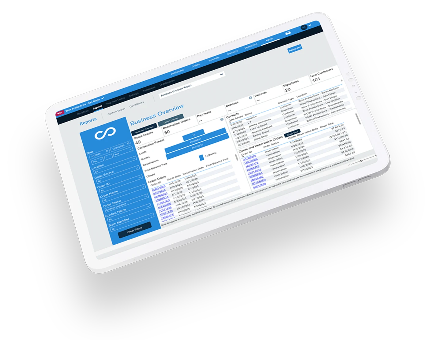 Reporting Feature Event Rental Software on Tablet